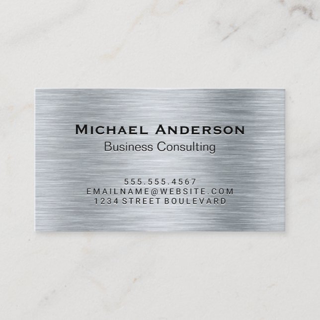 Metallic Silver Brushed Business Card (Front)