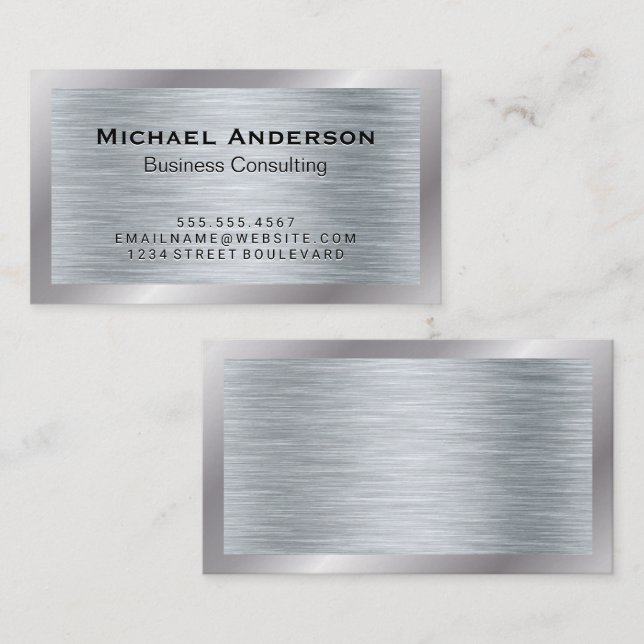 Metallic Silver Brushed Texture Business Card (Front/Back)