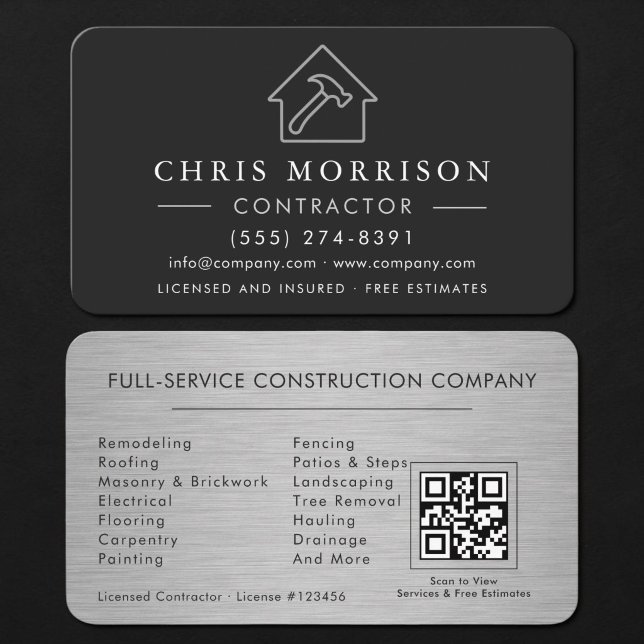 Metallic Silver Building Construction QR Code Business Card (Creator Uploaded)