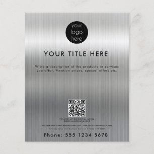 Metallic Silver Business Logo QR Code Promotional  Flyer