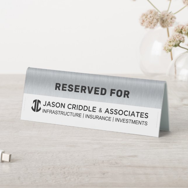 Metallic Silver Custom Logo Table Tent-Reserved (In SItu (Table))