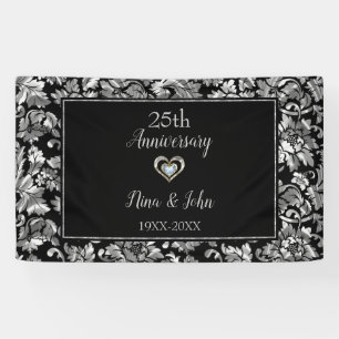 Metallic Silver Damask Banner