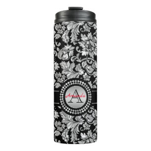 Metallic Silver Floral Damask Thermal Tumbler