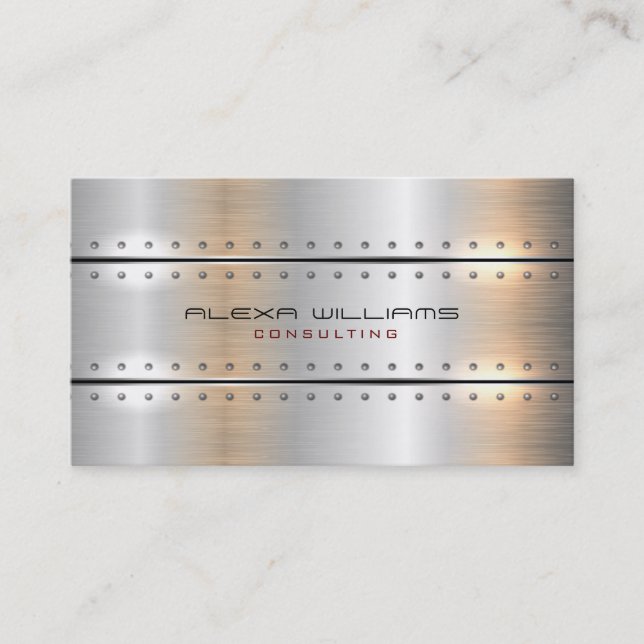 Metallic silver geometric masculine design business card (Front)