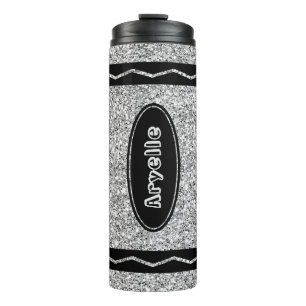 Metallic Silver Glitter Crayon Custom Name Tumbler