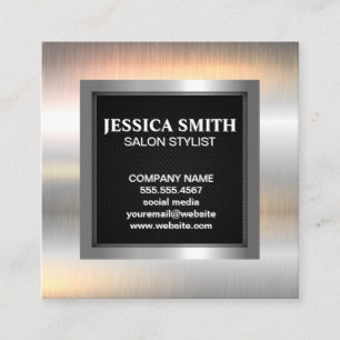 Metallic Silver Glossy Border   Black Mesh Square Business Card