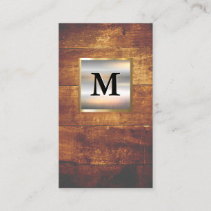 Metallic Silver Gold Banner Monogram   Hardwood Business Card