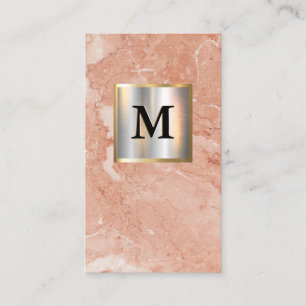 Metallic Silver Gold Banner Monogram   Marble Business Card