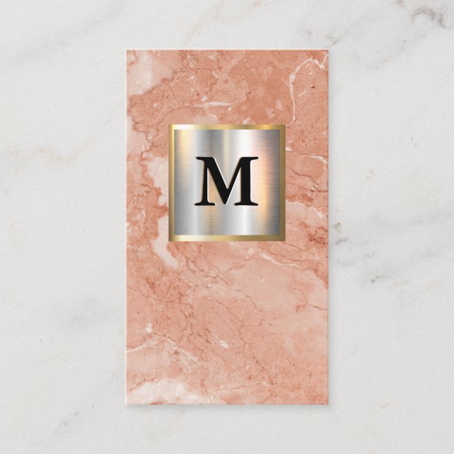 Metallic Silver Gold Banner Monogram | Marble Business Card (Front)