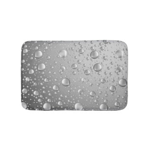 Metallic Silver Gray Abstract Rain Drops Bath Mat