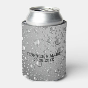 Metallic Silver Gray Abstract Rain Drops Can Cooler