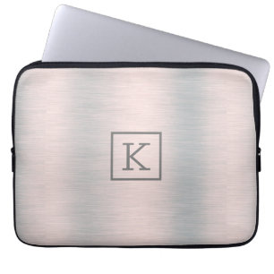 Metallic silver-gray brushed aluminum look laptop sleeve