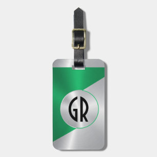 Metallic Silver & Green Stainless Steel Look Luggage Tag
