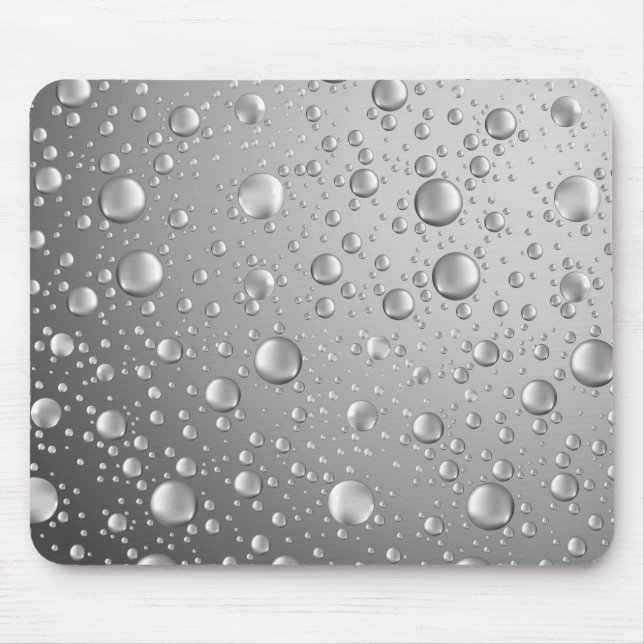 Metallic Silver Grey Abstract Rain Drops Mouse Mat (Front)
