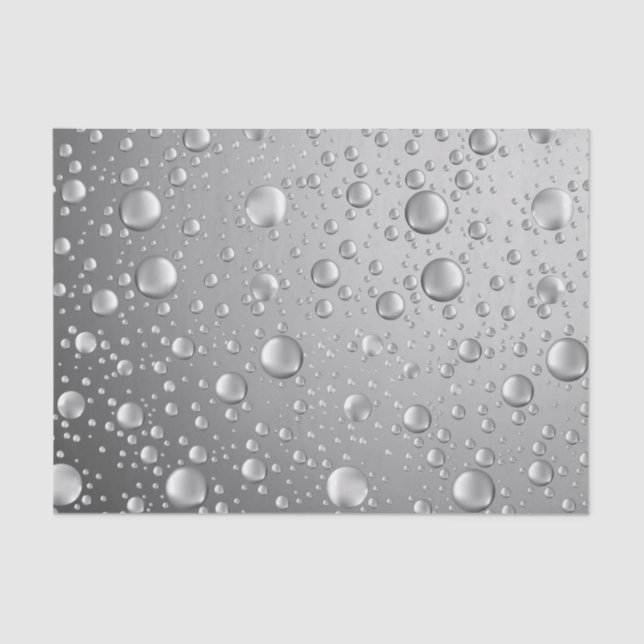 Metallic Silver Grey Abstract Rain Drops Tissue Paper (Front)