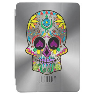 Metallic Silver Grey And Colourful Sugar Skull 2 iPad Air Cover
