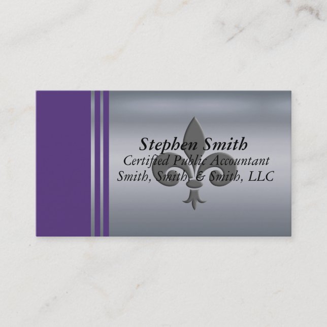 Metallic Silver, Grey And Purple Personalised Business Card (Front)