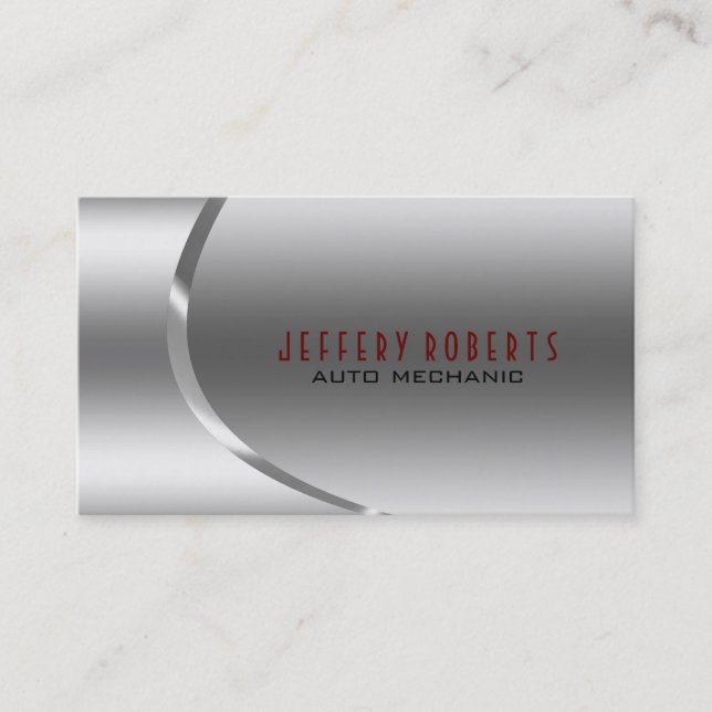 Metallic Silver Grey Auto Professional Mechanic Business Card (Front)