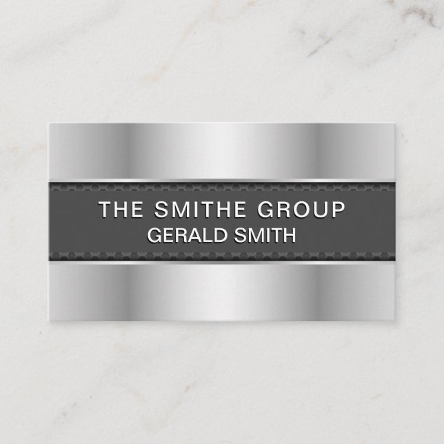 Metallic Silver Grey Banner Business Card (Front)