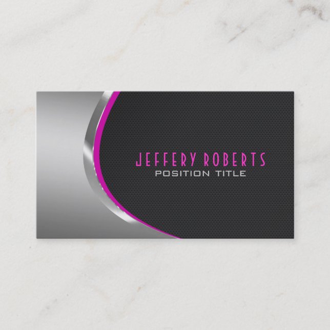 Metallic Silver Grey & Black Carbon Fibre Business Card (Front)