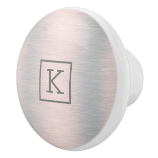 Metallic silver-grey brushed aluminium look ceramic knob