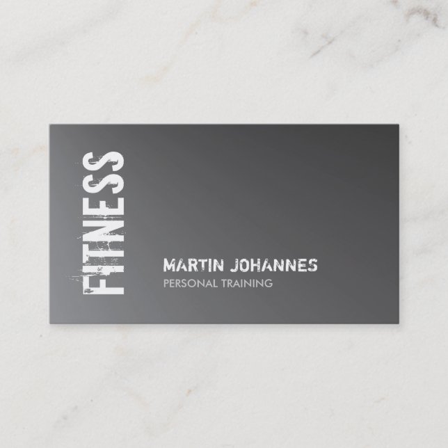 Metallic Silver Grey Fitness Personal Trainer Business Card (Front)
