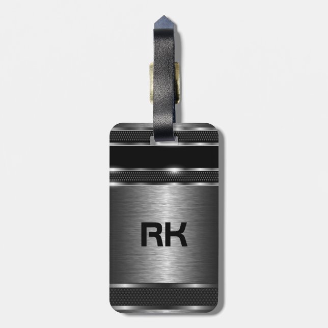 Metallic Silver Grey Modern Geometric Design Luggage Tag (Back Vertical)