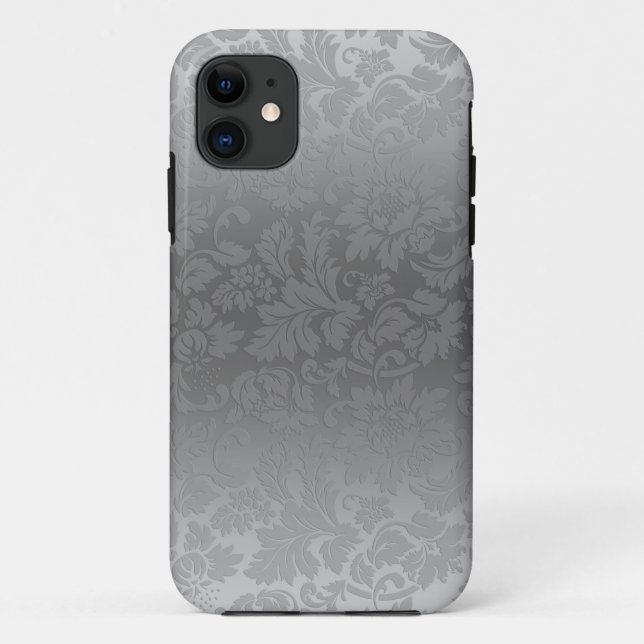 Metallic Silver Grey Monochromatic Floral Damasks Case-Mate iPhone Case (Back)