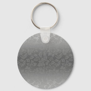 Metallic Silver Grey Monochromatic Floral Damasks Key Ring