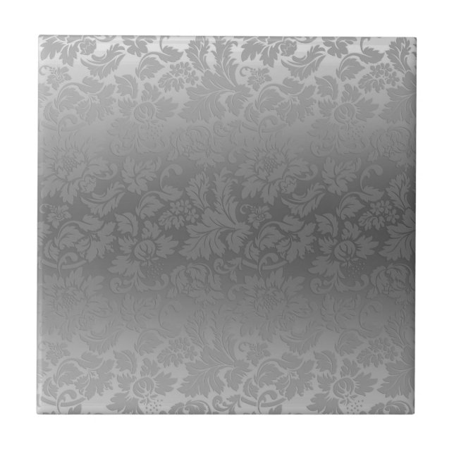 Metallic Silver Grey Monochromatic Floral Damasks Tile (Front)