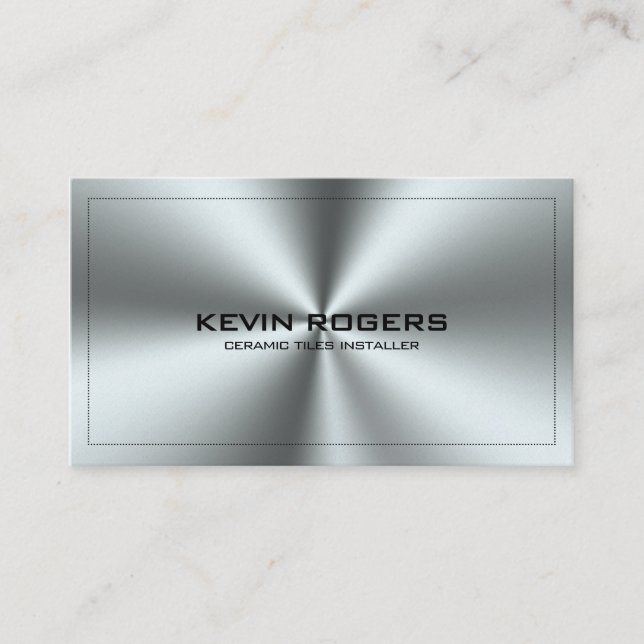 Metallic Silver Grey Stainless Steel Print Business Card (Front)