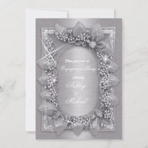metallic silver leaves luxury fashionable chic invitation