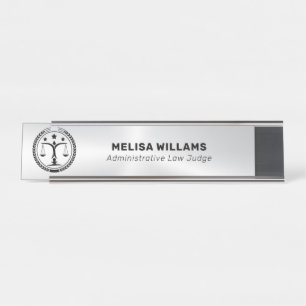 Metallic Silver Look and Black Desk Name Plate