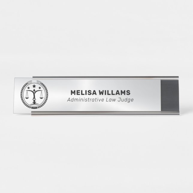 Metallic Silver Look and Black Desk Name Plate (Front)