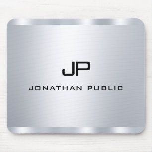 Metallic Silver Look Monogrammed Template Mouse Mat