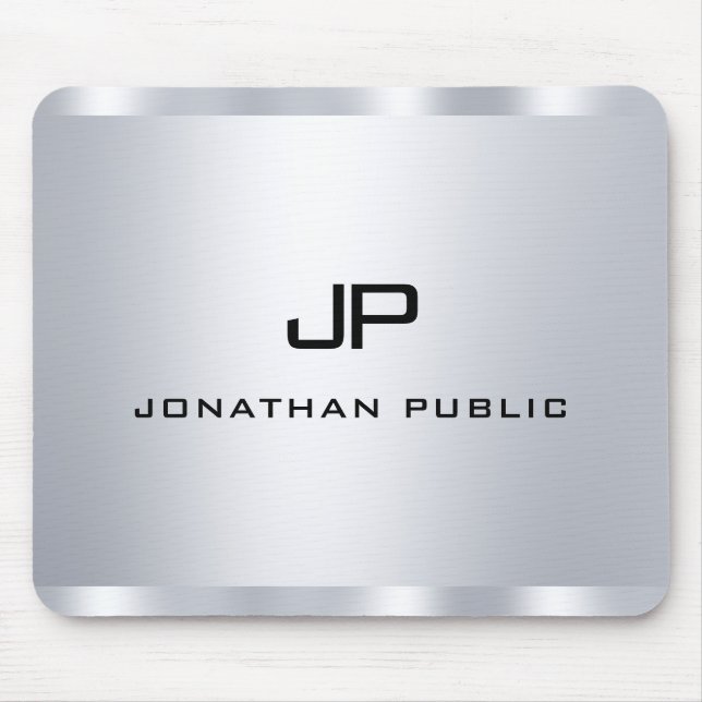 Metallic Silver Look Monogrammed Template Mouse Mat (Front)