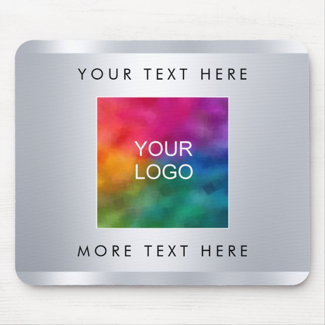 Metallic Silver Look Upload Your Business Logo to Mouse Mat (Front)
