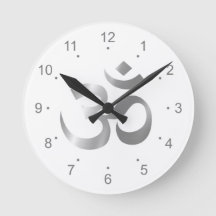 Metallic Silver Om Symbol Round Clock
