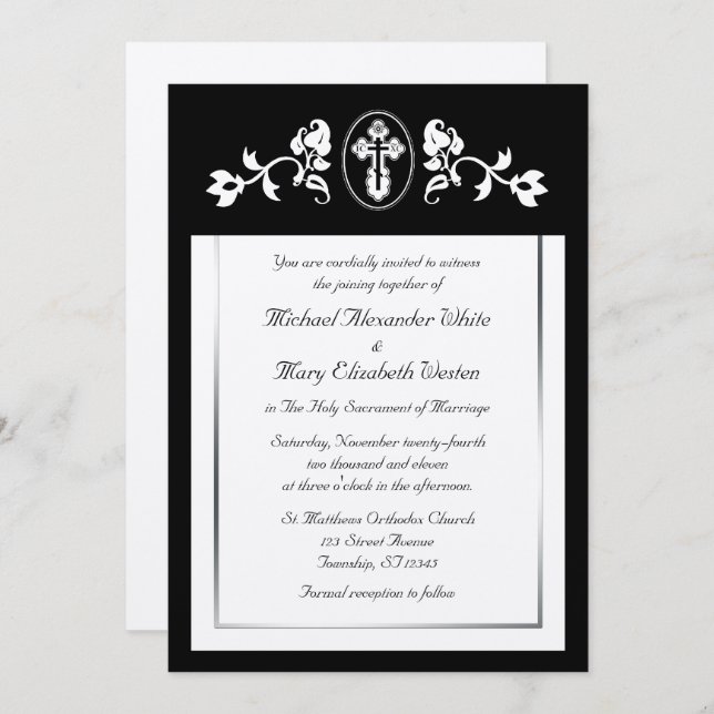 Metallic Silver - Orthodox Wedding Invitations (Front/Back)
