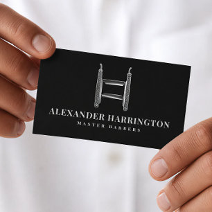 Metallic Silver Razor Monogram A Barber Shop Business Card
