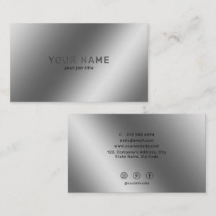Metallic Silver Shiny Minimalist Social Media Icon Business Card
