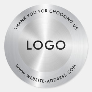 Metallic Silver Stainless Steel Look Classic Round Sticker