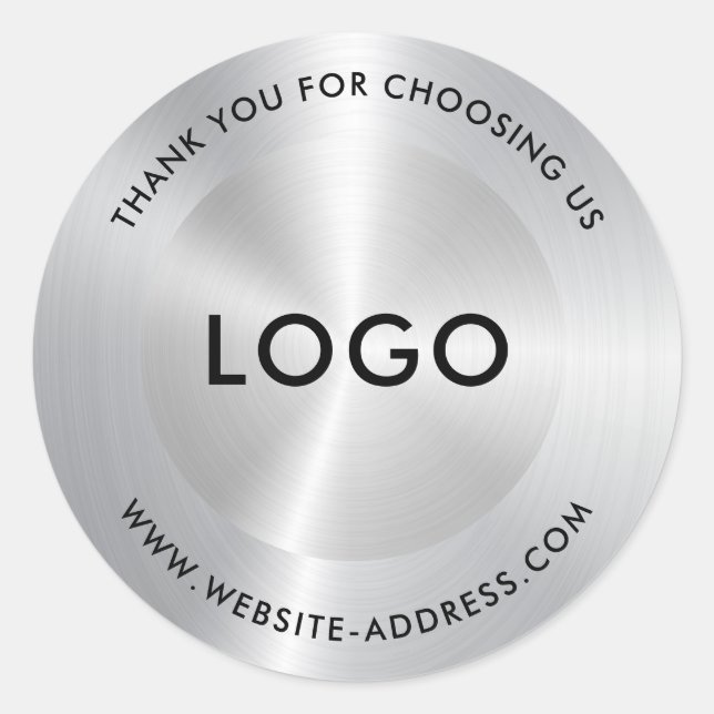 Metallic Silver Stainless Steel Look Classic Round Sticker (Front)