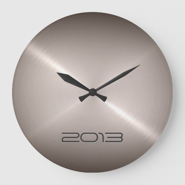 Metallic Silver Stainless Steel Metal 2 Large Clock (Front)