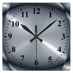 Metallic Silver Stainless Steel Metal Look Square Wall Clock