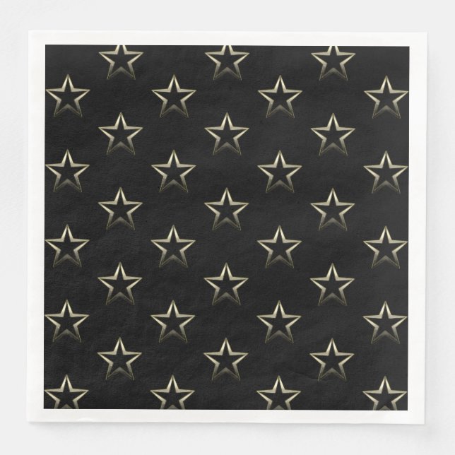 Metallic Silver Stars on Black Napkin (Front)