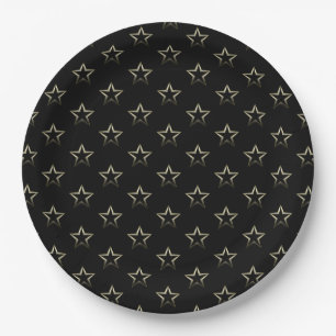Metallic Silver Stars on Black Paper Plate