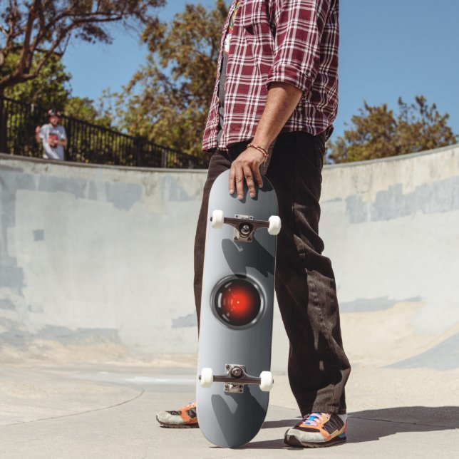 Metallic Silver Tech Skateboard with Red Accent (Outdoor 2)