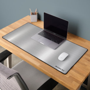 Metallic silver texture minimalistic, monogram desk mat