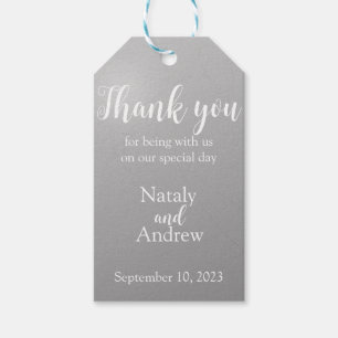 Metallic silver thank you gift tags